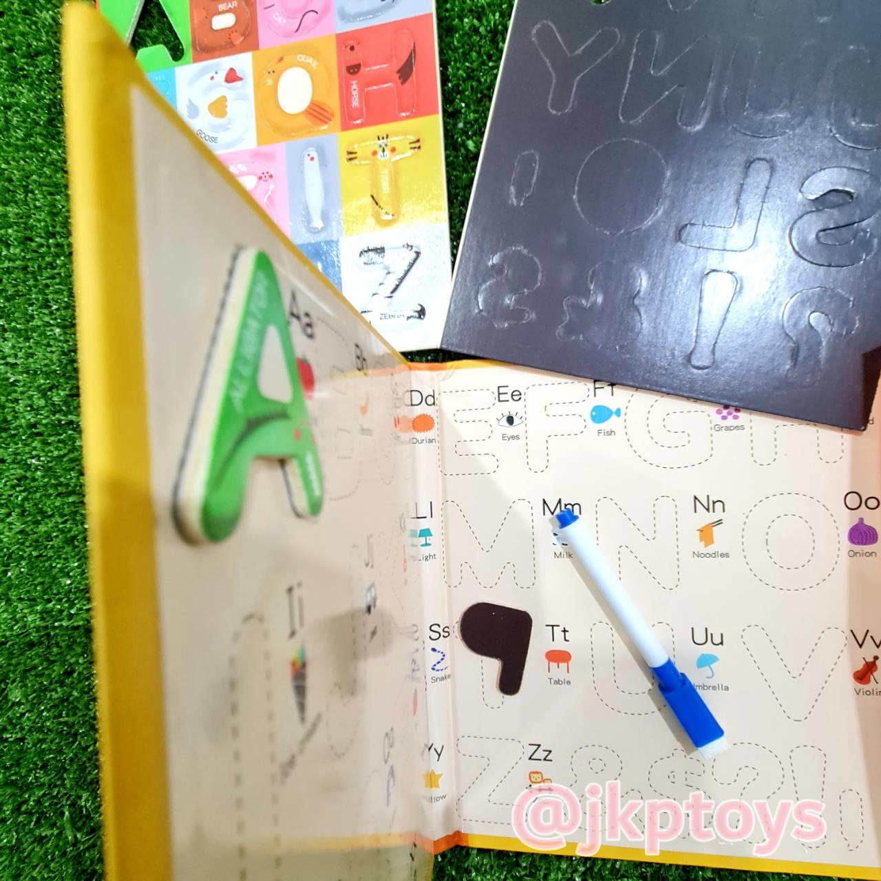 ของเล่นไม้เสริมพัฒนา หนังสือหัดเขียนเเละตัวเเม่เหล็ก เรียนรู้ ABC