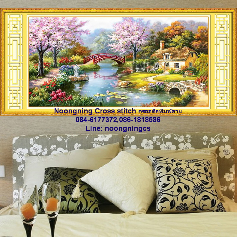 วิวbridge Park ชุดปักครอสติส พิมพ์ลาย ครอสติสจีน งานฝีมือทำที่บ้าน DIY