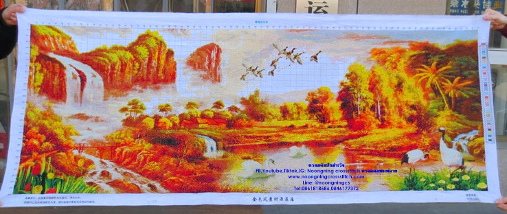 วิว ธรรมชาติ สวยงาม ครอสติสปักสำเร็จ180x70cm ไม่รวมกรอบ งานฝีมือ DIY