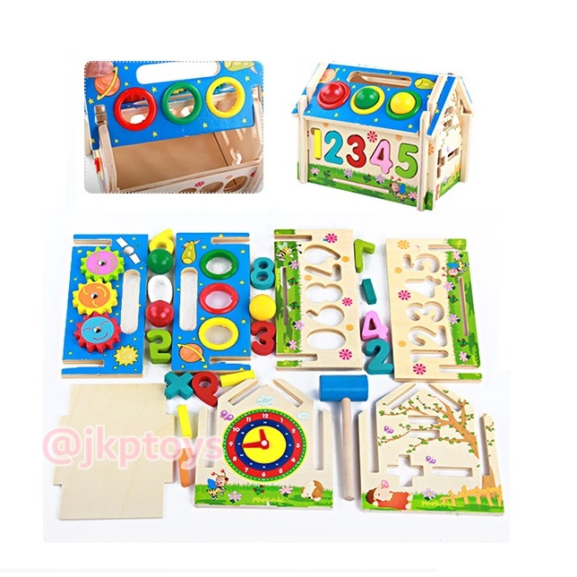 ของเล่นไม้ บ้านไม้กิจกรรม บล็อคหยอด ตัวเลข 0-9 ฟันเฟือง ทุบ 3 ช่อ