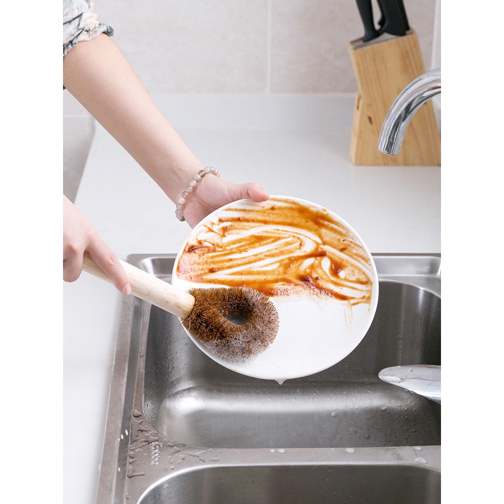 บ้านมะพร้าวปาล์มด้ามไม้แปรงขนาดเล็กสำหรับหม้อซักผ้าอุปกรณ์ครัวทำความสะอาดแปรงสำหรับล้างจานแปรงซักผ้าแปรงทำความสะอาด