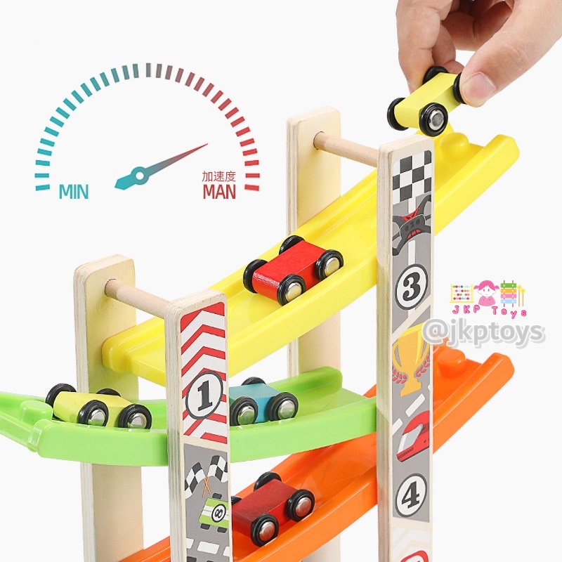 ของเล่นไม้เสริมพัฒนาการ ของเล่นไม้เสิรมทักษะ รถรางไม้สไลเดอร์ 7 ชั้น (สูง 43 ซม)