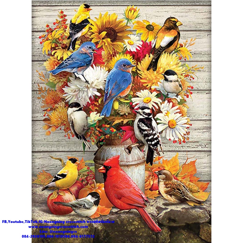 นกนานาพันธ์ ชุดปักครอสติช พิมพ์ลาย ครอสติสจีน งานฝีมือ DIY