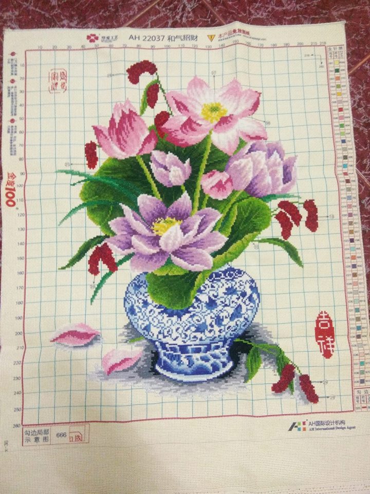 นาฬิกาดอกไม้ ชุดปักครอสติส พิมพ์ลาย ครอสติสจีน งานฝีมือทำที่บ้าน DIY