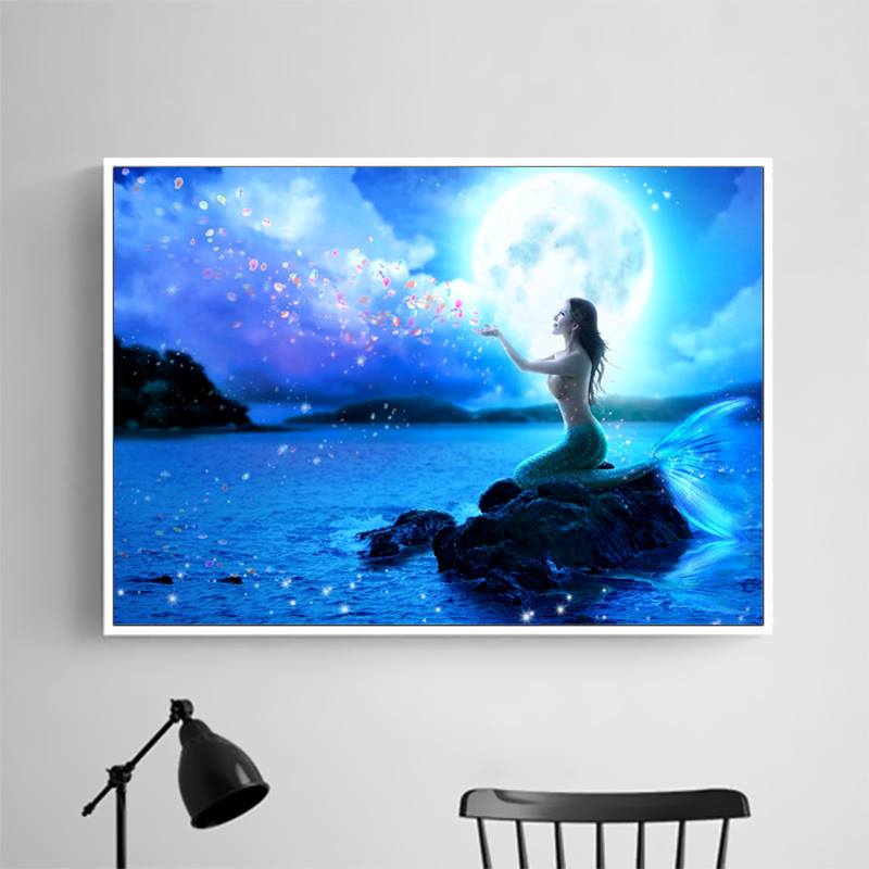นางเงือก ครอสติสคริสตัล Diamond painting โมเสก ภาพติดเพชร งานฝีมือทำที่บ้าน DIY