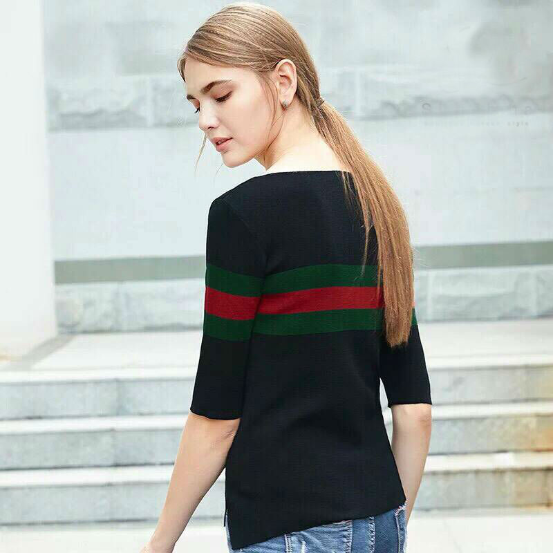 TP0031 เสื้อแฟชั่น เสื้อทำงาน เสื้อไปเที่ยว เสื้อออกงาน เสื้อไหมพรม เสื้อยืดแขนสั้น (สีดำ)