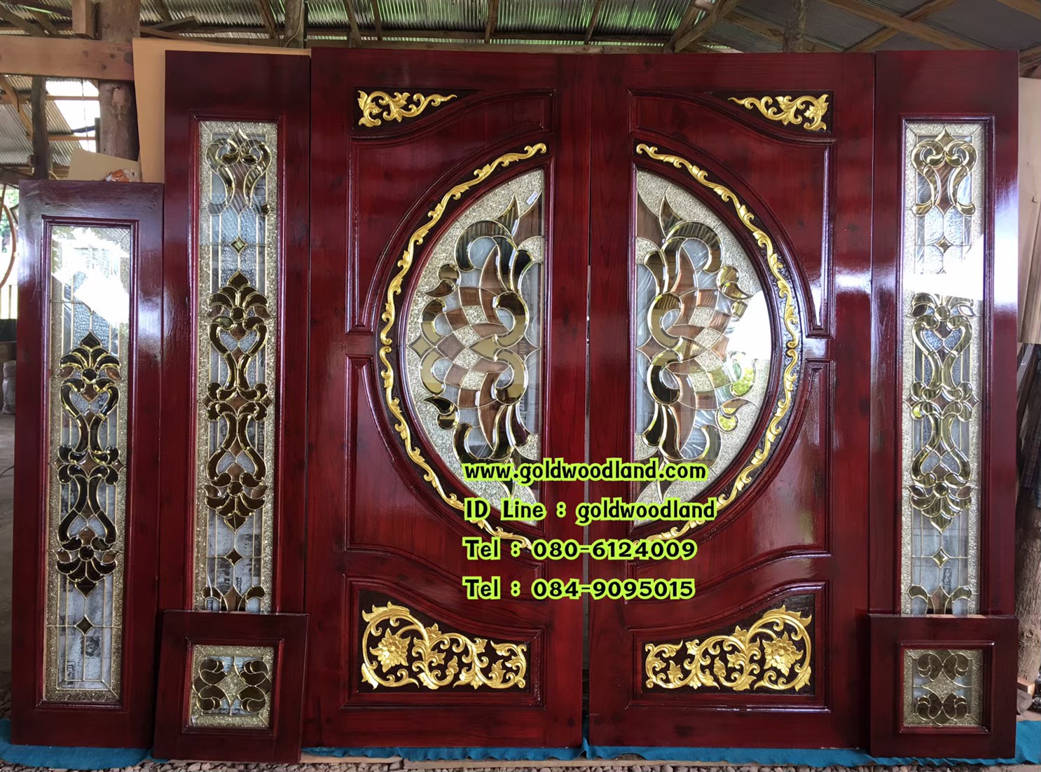 ประตูไม้สักกระจกนิรภัย GBBB - 152