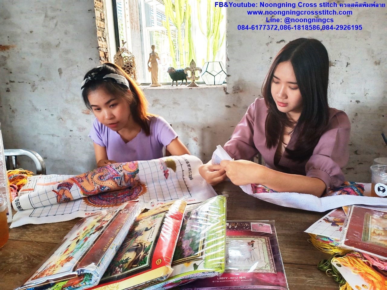 ปลาคู่ ดอกบัว ชุดปักครอสติส พิมพ์ลาย ครอสติสจีน งานฝีมือทำที่บ้าน DIY