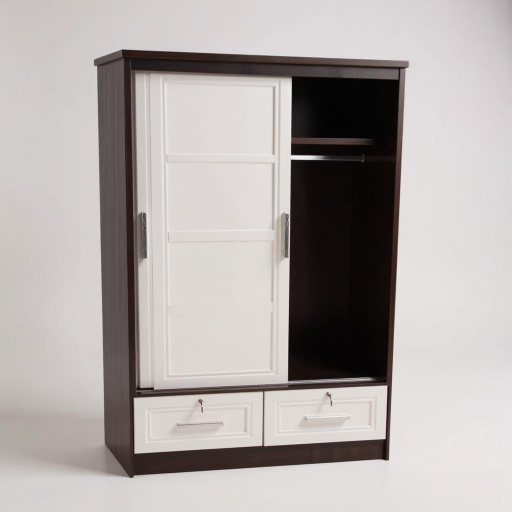 ตู้เสื้อผ้า บานเลื่อน ประตูทึบ ขนาด 4 ฟุต สีขาวโอ๊ค