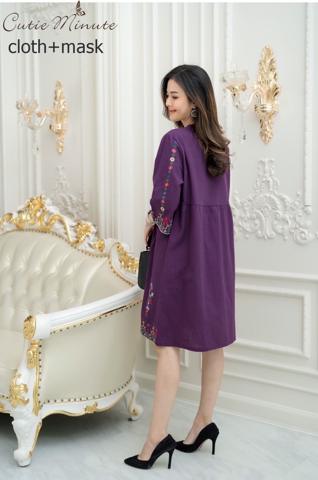 Sale++#CUTIE MINUTE 14041 เดรสลินิน+Maskผสมผ้าฝ้ายญี่ปุ่นเกรดพรีเมี่ยม งานปักอลังการทั้งตัว ทรงปล่อยๆสบายๆ ชุดใส่ง่าย ใส่เที่ยว ใส่อยู่บ้านตอนรับซัมเมอร์ได้สบายๆเลยค่ะ ** Mask ทรงสวยปรับเข้ากับโครงหน้า ใส่แล้วหน้าดูเรียวยาว ใช้ผ้ามัสลินอย่างดีซับด้านใน**