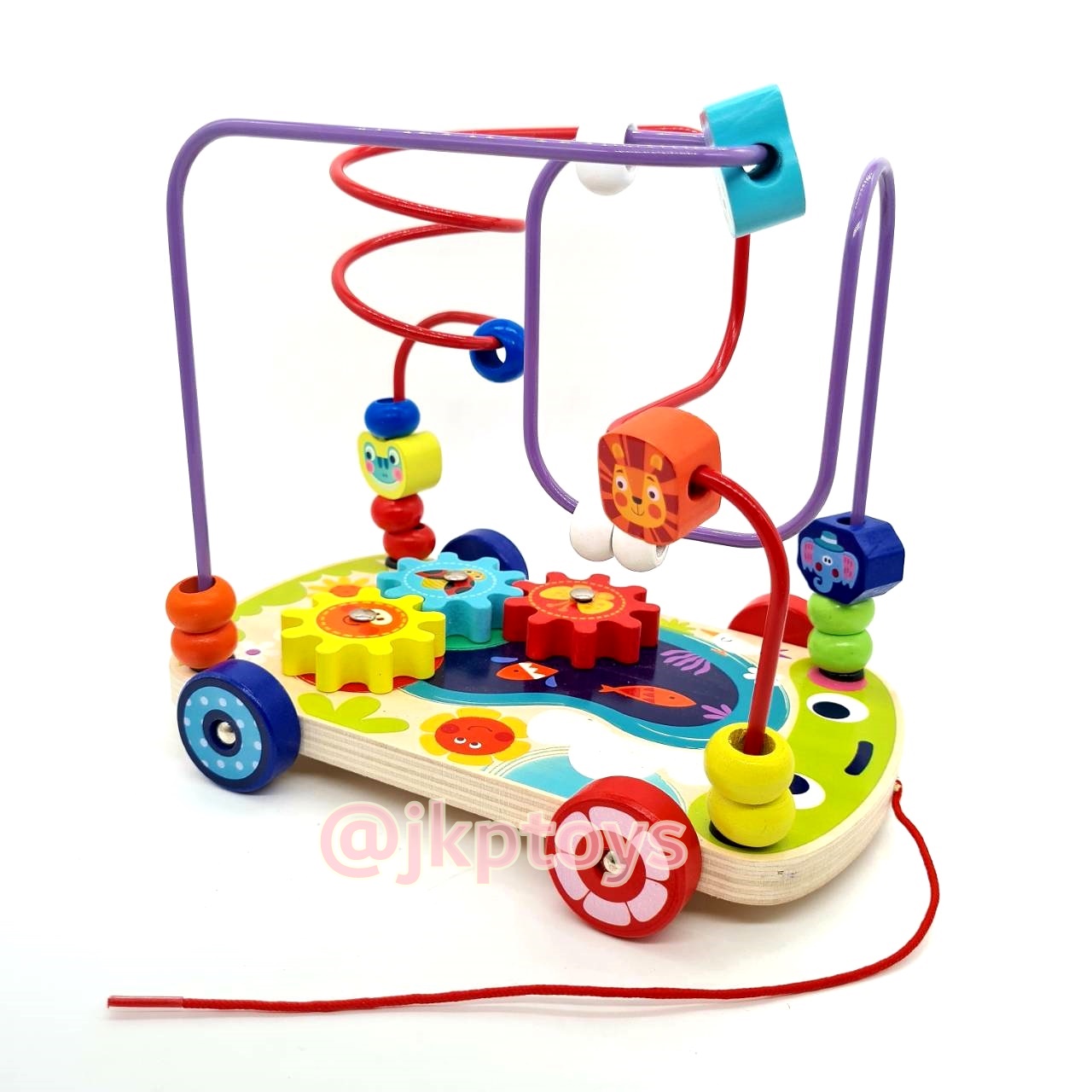 ของเล่นไม้เสริมพัฒนาการ ขดลวดฝึกสมาธิพร้อมล้อลากจูงสำหรับหัดเดินลายสัตว์