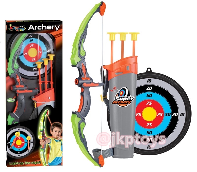 🎯ของเล่นเด็กธนู สำหรับเด็ก มีไฟ พร้อมลูกธนู มีจุ๊บติดกำแพง และเป้ายิง (พลาสติก)