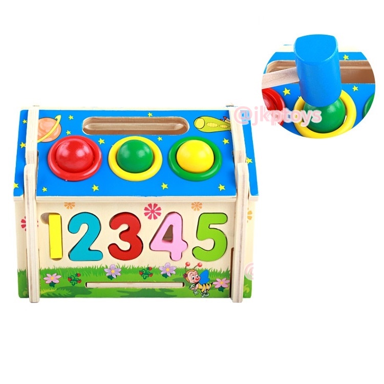 ของเล่นไม้ บ้านไม้กิจกรรม บล็อคหยอด ตัวเลข 0-9 ฟันเฟือง ทุบ 3 ช่อ