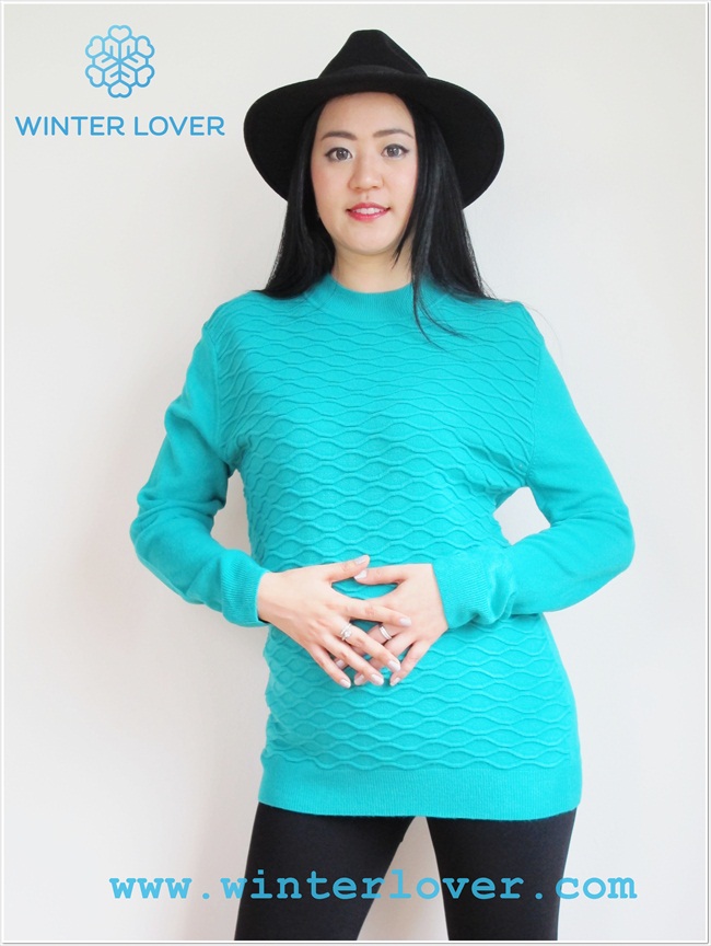 เสื้อกันหนาวสีฟ้าไหมพรมคอเต่าแขนยาวพร้อมส่ง