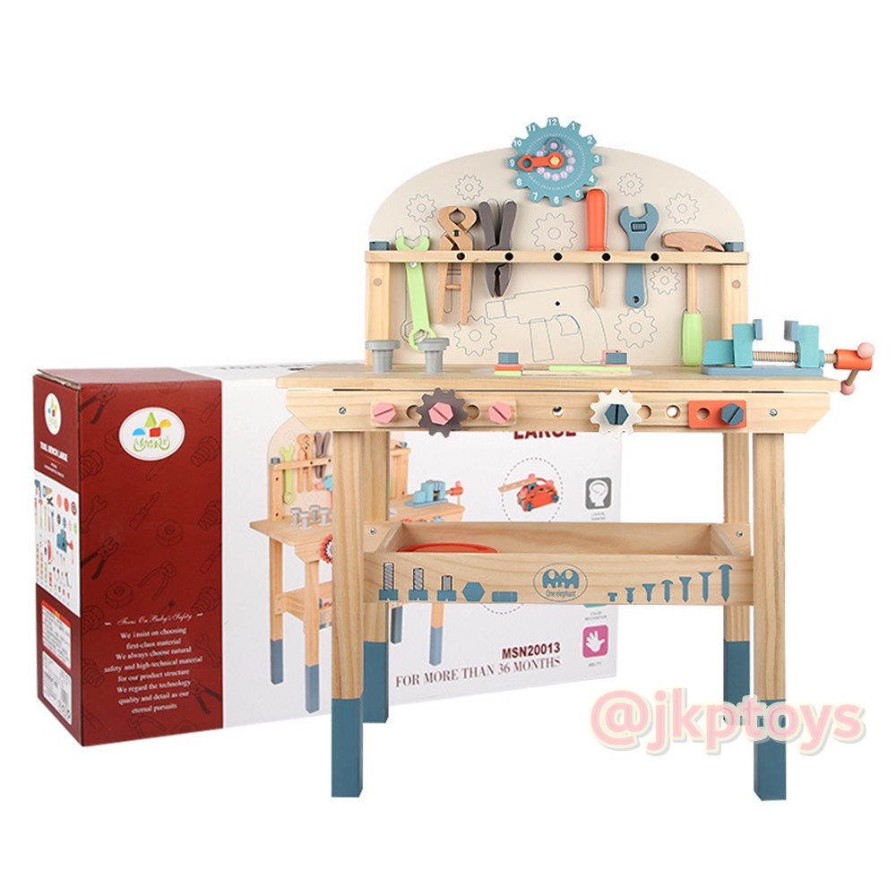 ⭐🚧🌞ของเล่นไม้บทบาทสมมติ โต๊ะเครื่องมือช่างพร้อมอุปกรณ์ ขนาดใหญ่