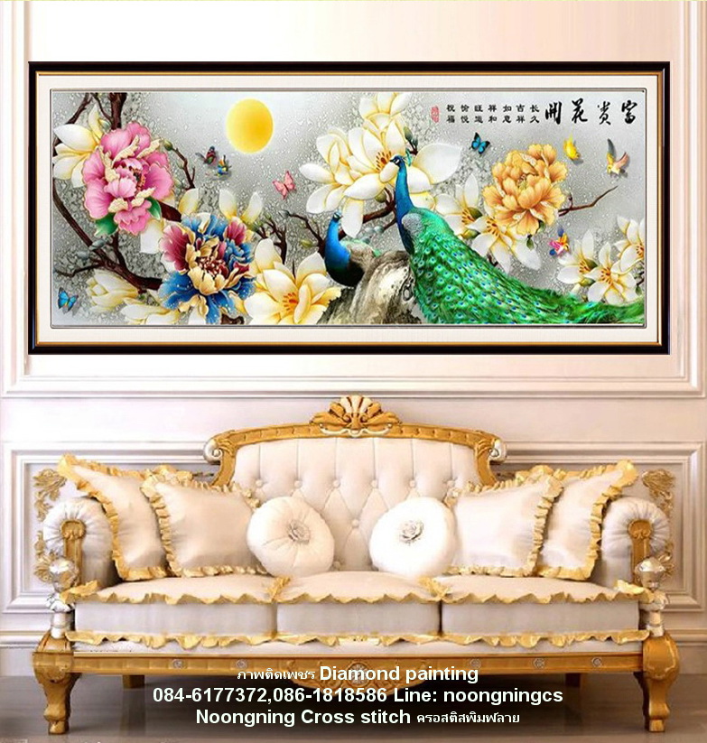 ครอบครัวหงส์เล่นน้ำ ภาพติดเพชร Diamond paintingครอสติสคริสตัล Diamond painting โมเสก ภาพติดเพชร งานฝีมือ DIY