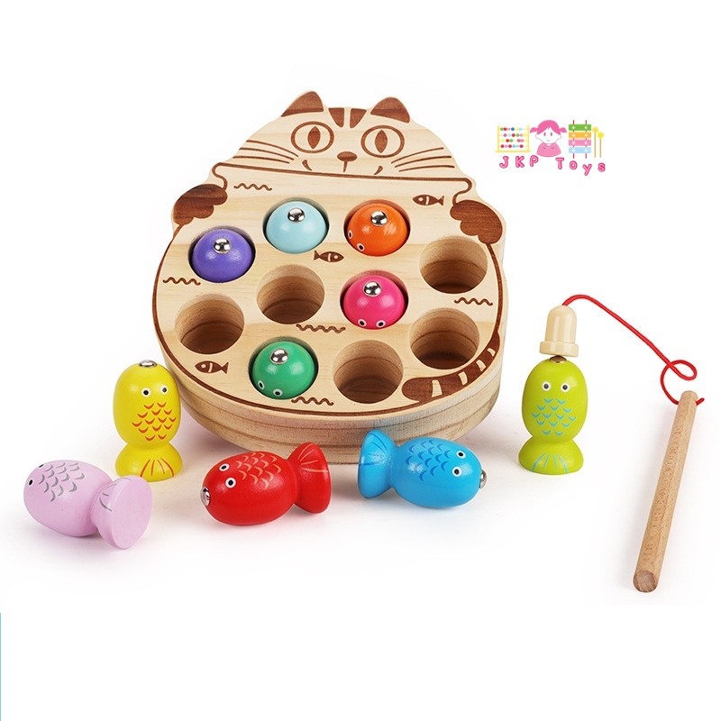 ของเล่นไม้เสริมพัฒนากาาร ของเล่นตกปลา รูปแมว