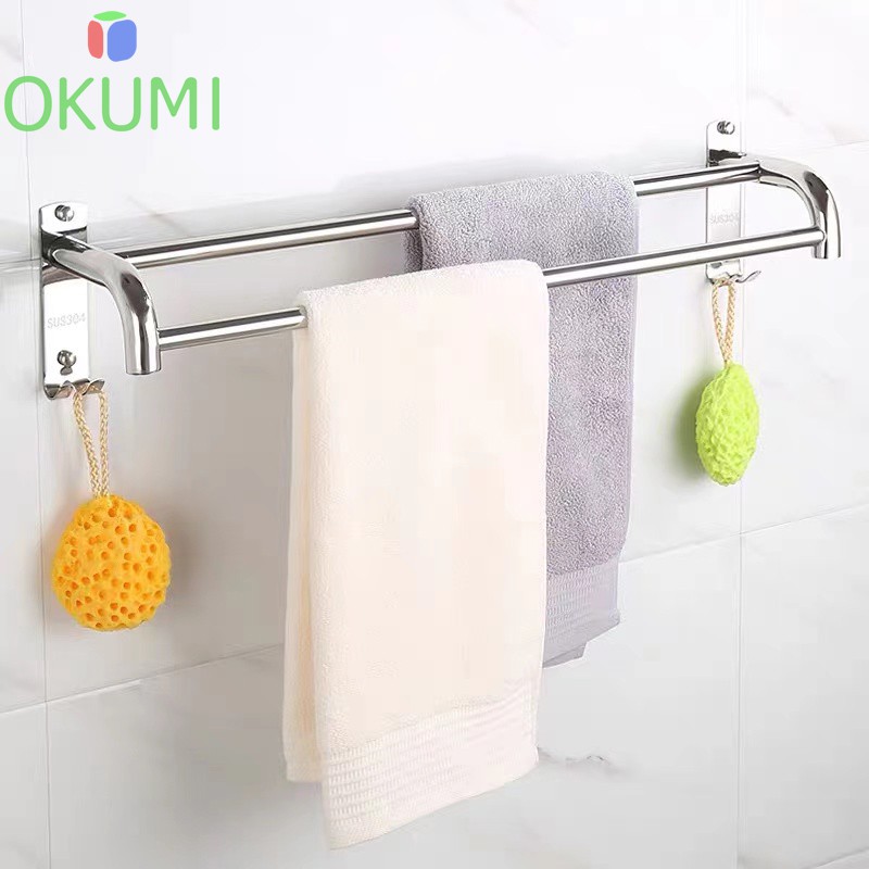 OKUMI_SHOP ราวแขวนผ้า ไม่เจาะผนัง ไม่เป็นสนิม ราวแขวนผ้าขนหนู ราวแขวนผ้าเช็ดตัว ราวตากผ้า ในห้องน้ำ ราวและที่แขวนผ้าขนห