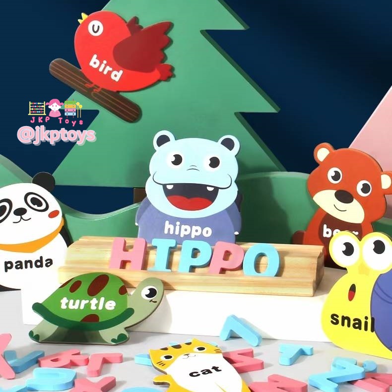 🐾🐣ของเล่นไม้เสริมพัฒนาการ เซ็ตฝึกสะกดคำศัพท์ สัตว์ 20 ชนิด