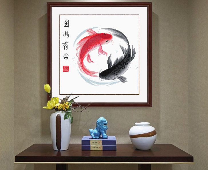 ปลาคราฟคู่มงคล ชุดปักครอสติส พิมพ์ลาย ครอสติสจีน งานฝีมือทำที่บ้าน DIY