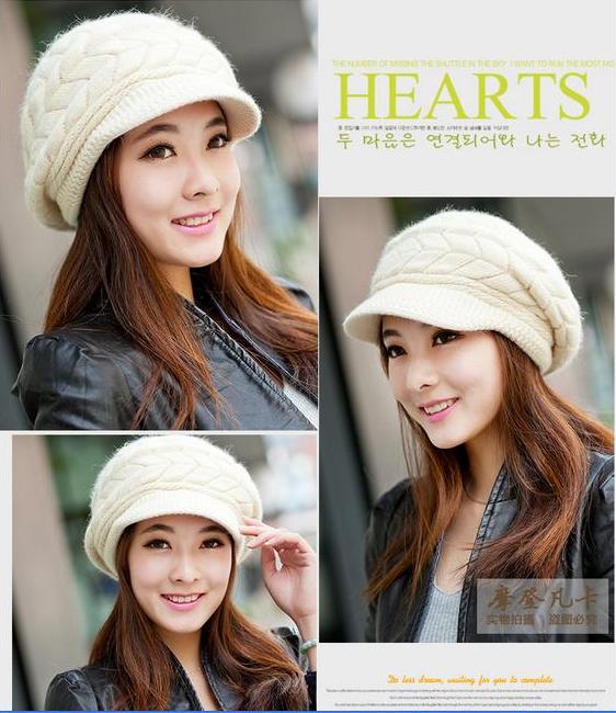 หมวกไหมพรมทรงเเก็ปสีครีมสวยหรูด้านในบุขน(พร้อมส่ง)(Free Size)