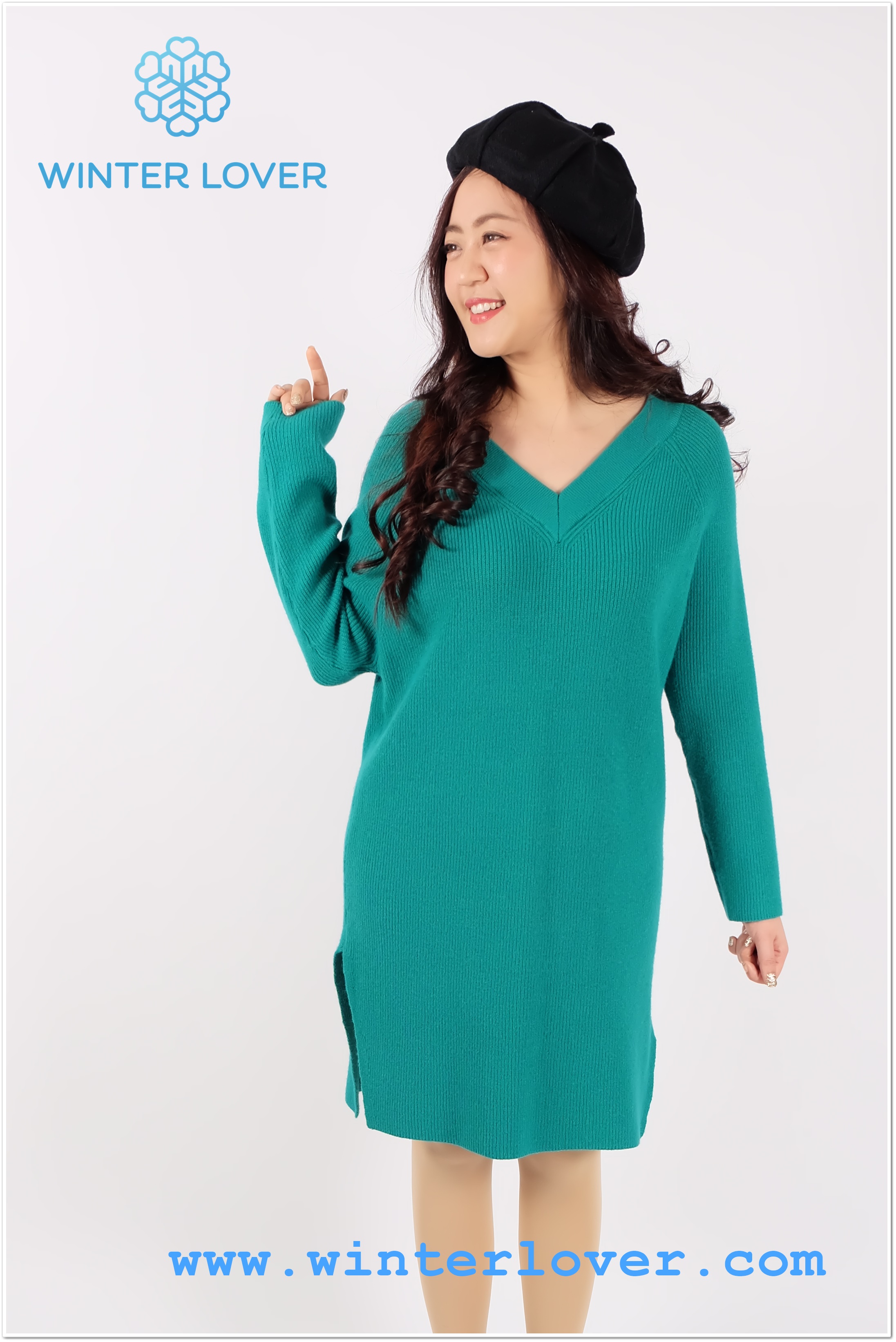 ชุดเดรสไหมพรมยาวคอวี สวยคลาสสิค แขนยาวตรง สวยหรู(พร้อมส่ง)(Free Size สาวอวบอ้วน)