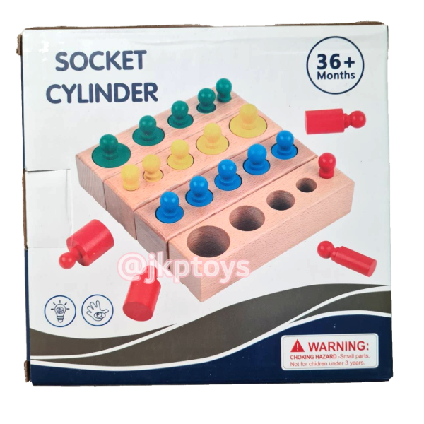 ของเล่นไม้เสริมพัฒนาการ ของเล่นไม้มอนเตสซอรี่ กระบอกจุก Knobbed Cylinder Blocks ยกเซต 4 สี/ชุดของเล่นไม้ทรงกระบอกหลายสีสัน