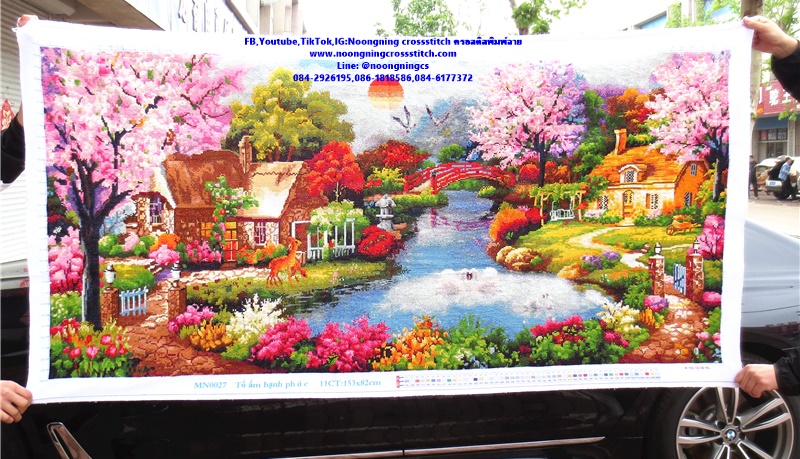 บ้านสวน สวยงาม ครอสติสปักสำเร็จ150x60cm ไม่รวมกรอบ งานฝีมือ DIY