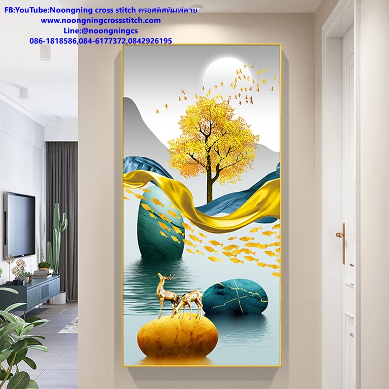 ครอบครัวกวาง มงคล ชุดปักครอสติส พิมพ์ลาย ครอสติสจีน งานฝีมือทำที่บ้าน DIY