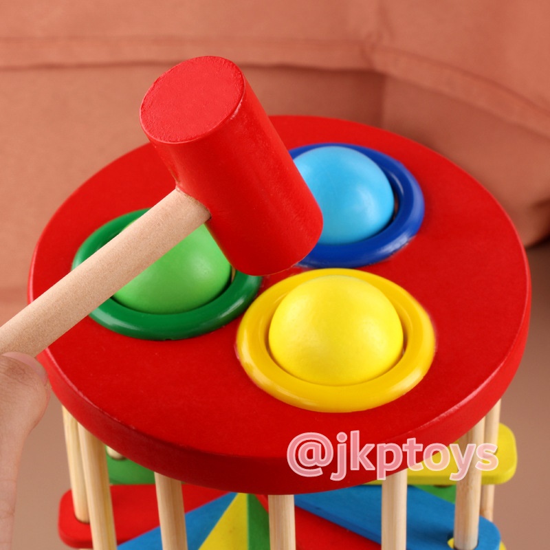 ของเล่นไม้เสริมพัฒนาการ ทุบบอลหล่นบรรได