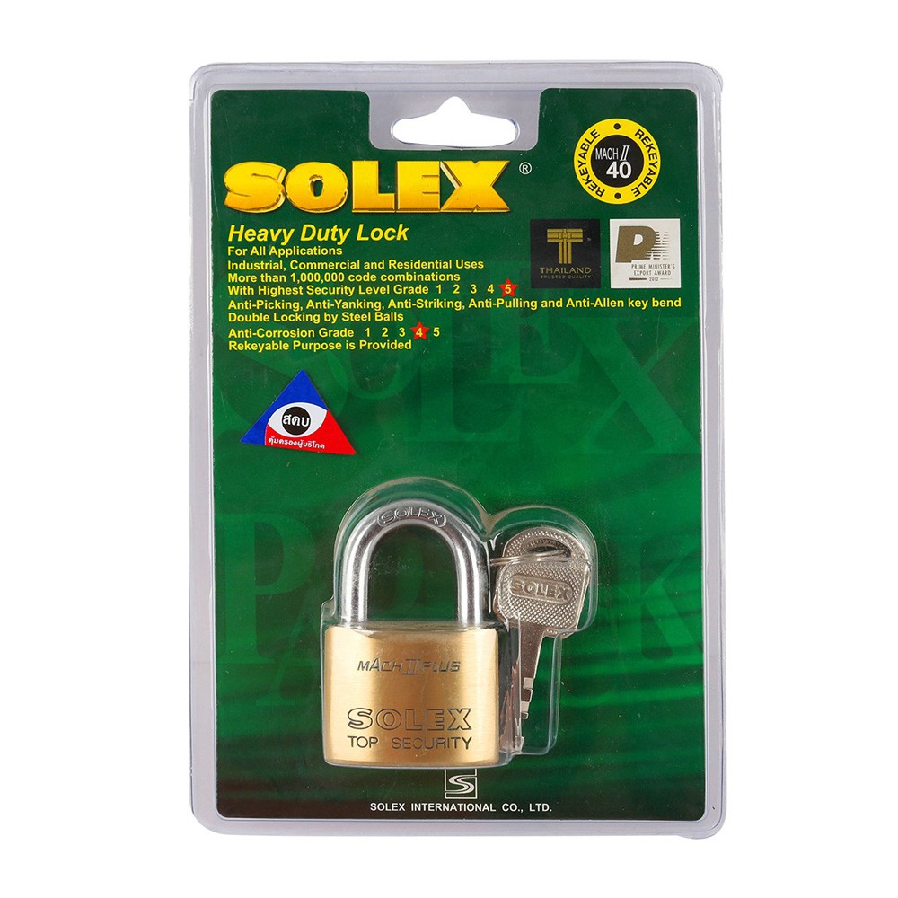 แม่กุญแจ กุญแจคล้อง กุญแจ กุญแจลูกปืน SOLEX MACH2 PLUS 40MM POLISHED BRASS