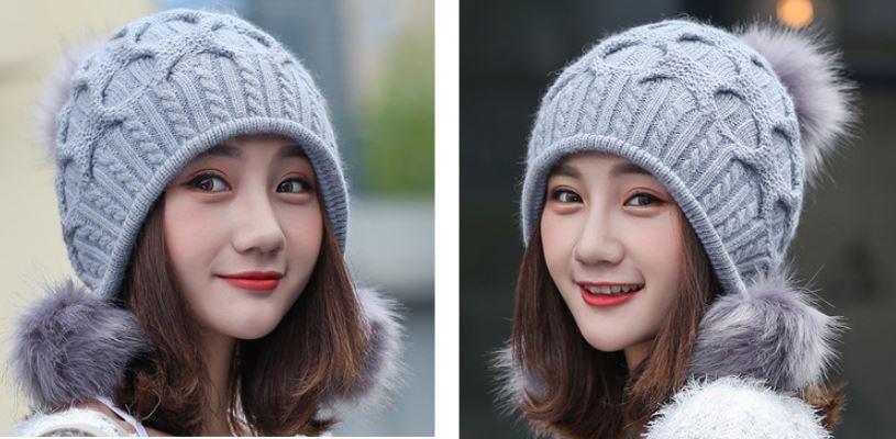 หมวกกันหนาวสีเทาไหมพรมอุ่นนุ่มพร้อมส่ง
