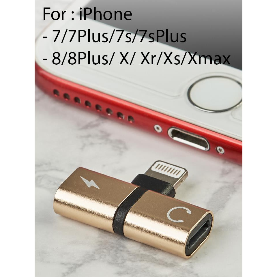 !!สินค้าขายดี!! อะแดปเตอร์ตัวแยก อแดปเตอร์แปลงหูฟังกับสายชาร์จ สำหรับ iPhone Lightning Splitter