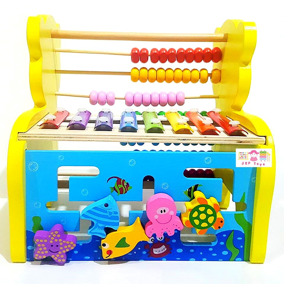 3 in 1 ของเล่นไม้ เสริมพัฒนาการเสือน้อยระนาด รางเลื่อน รางลูกคิด