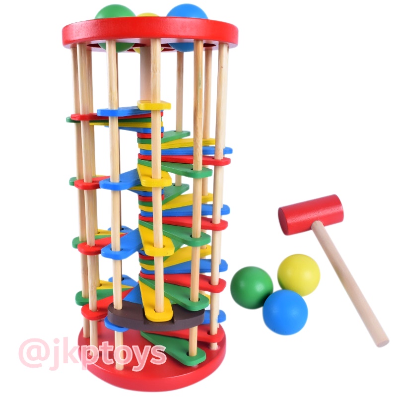 ของเล่นไม้เสริมพัฒนาการ ทุบบอลหล่นบรรได