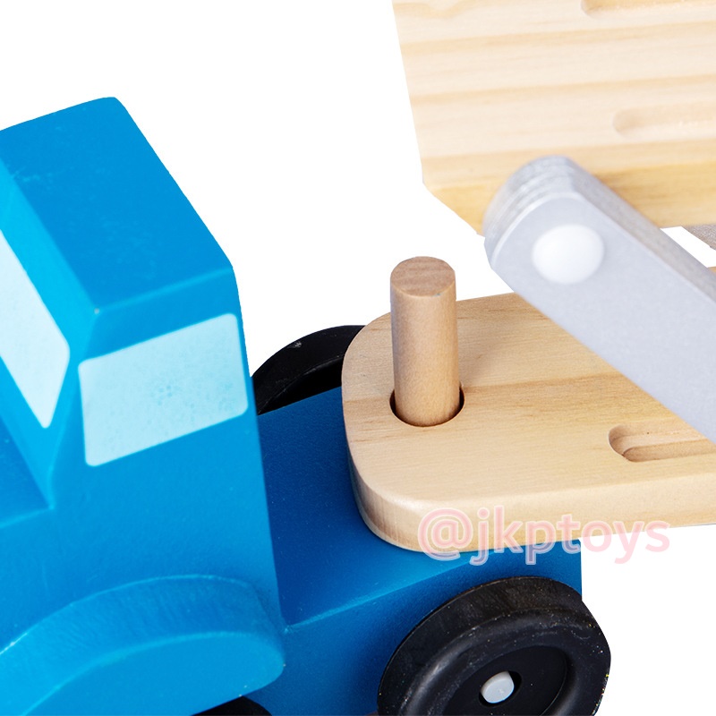 ของเล่นเสริมพัฒนาการ เซ็ตรถยก 2 ชั้น พร้อมรถไม้ 4 คัน สีน้ำเงิน