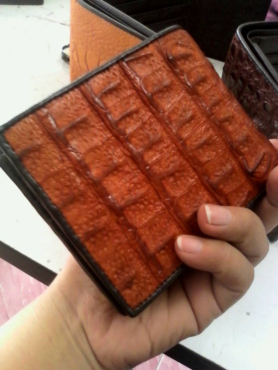 กระเป๋าหนังจระเข้แท้ (กระดูกหัว)สีแทน