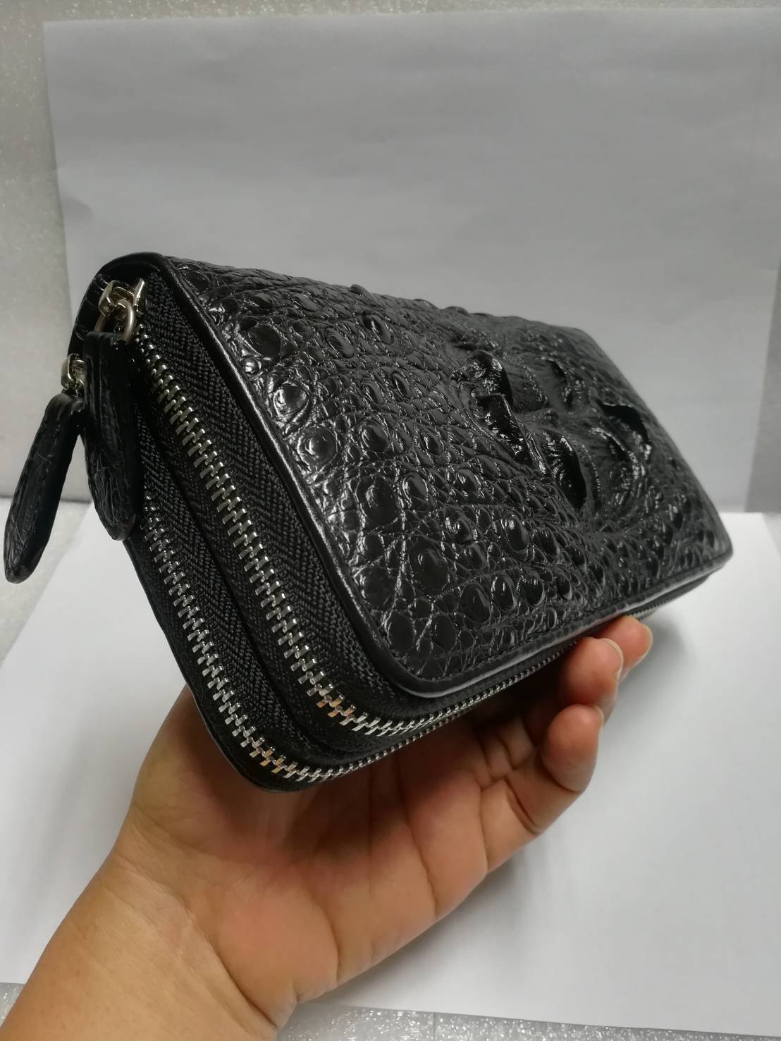 กระเป๋าหนังจระเข้แท้แบบซิปคู่(หนังกระดูกหัว)