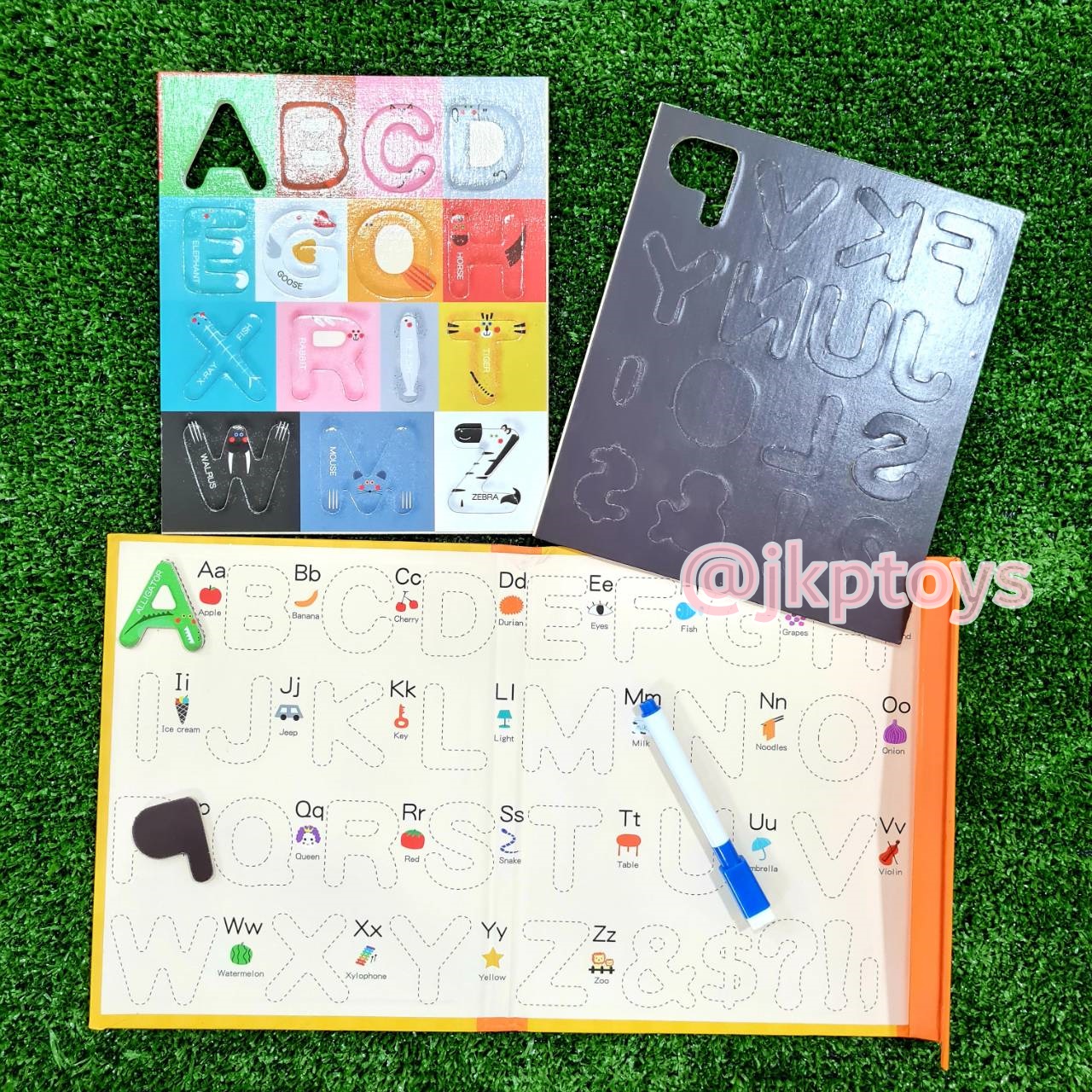 ของเล่นไม้เสริมพัฒนา หนังสือหัดเขียนเเละตัวเเม่เหล็ก เรียนรู้ ABC