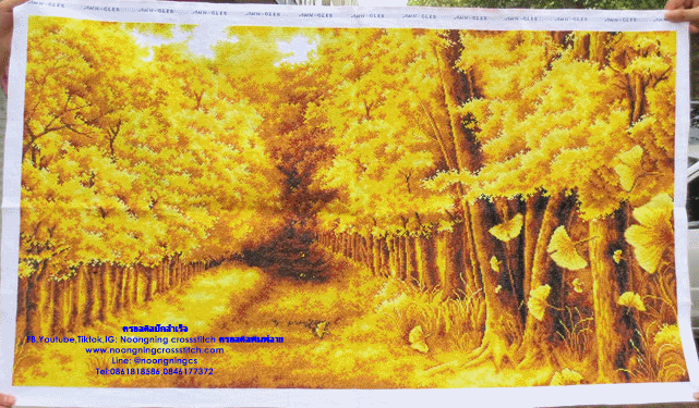 สวนต้นไม้ทอง ครอสติสปักสำเร็จ120x70cm ไม่รวมกรอบ งานฝีมือ DIY