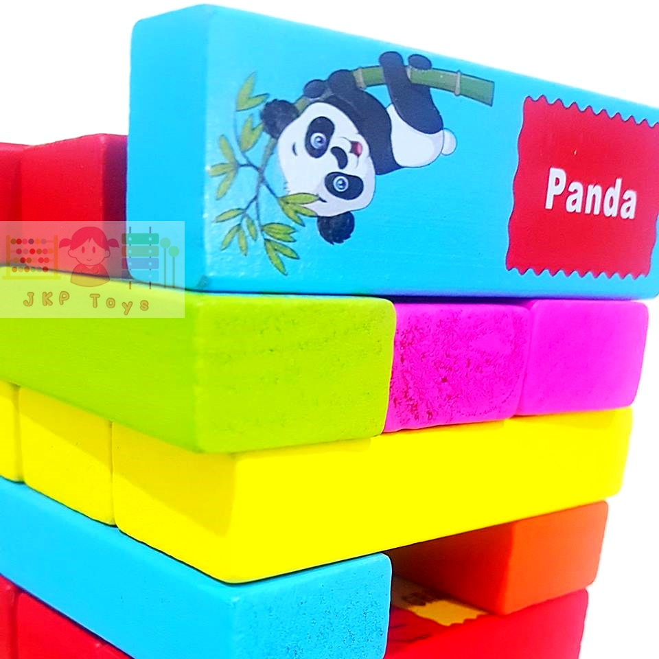 บล็อกไม้ตึกถล่มลายสัตว์พร้อมคำศัพท์ 54 ชิ้น