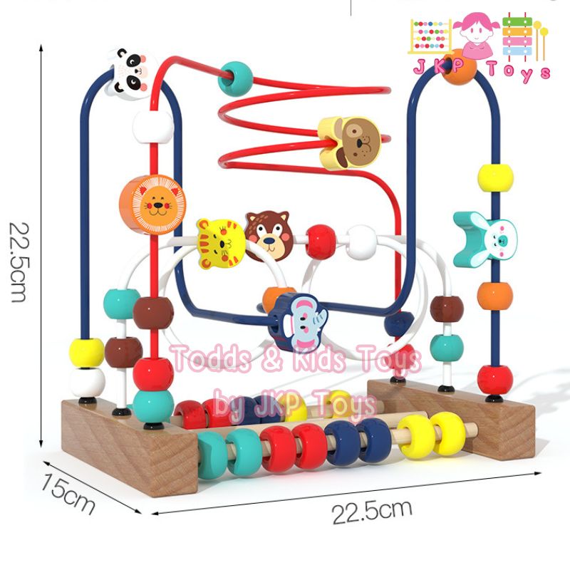 ของเล่นไม้เสริมพัฒนาการ ขดลวดลูกปัดลายสัตว์ ผลไม้ รถ