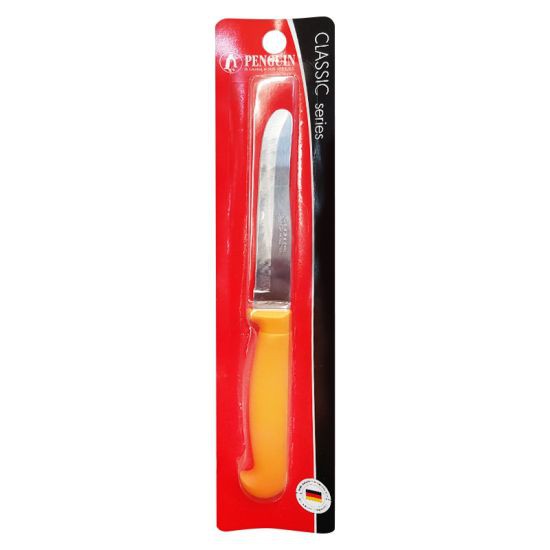 PENGUIN มีดปอกผลไม้อินดี้ ปลายมน ขนาด 4.5 นิ้ว สีเหลือง ใช้สำหรับการหั่น หรือตัด เพื่อให้รับประทานได้ง่ายขึ้น