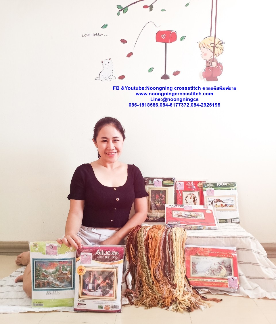 นกยูงเขียวรำแพน ชุดปักครอสติส พิมพ์ลาย ครอสติสจีน งานฝีมือทำที่บ้าน DIY