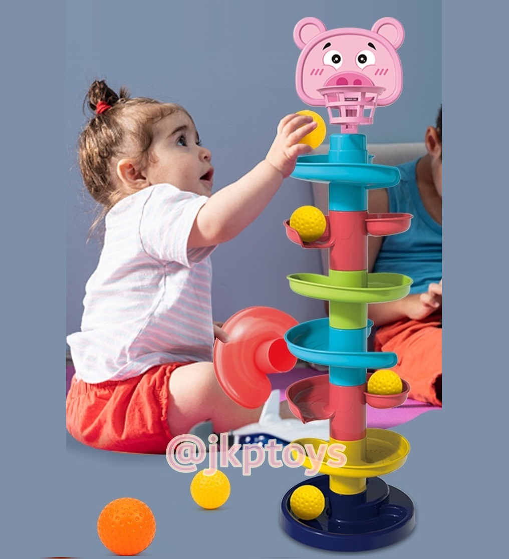 🌈เเถมบอล 6 ลูก เกมส์โยนกลิ้งลูกบอล ตัวต่อรางสไลด์