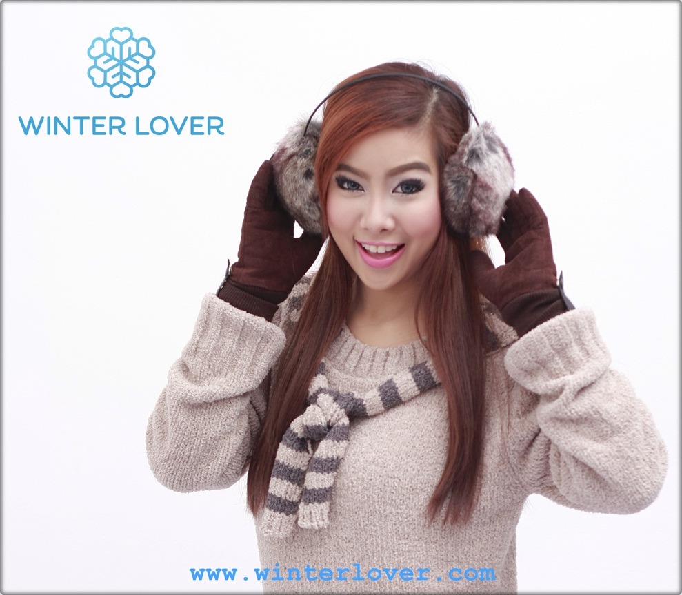 ที่ปิดหูกันหนาว แต่ง ขนเฟอร์สีขาว ผสมน้ำตาล(พร้อมส่ง)(Free Size)