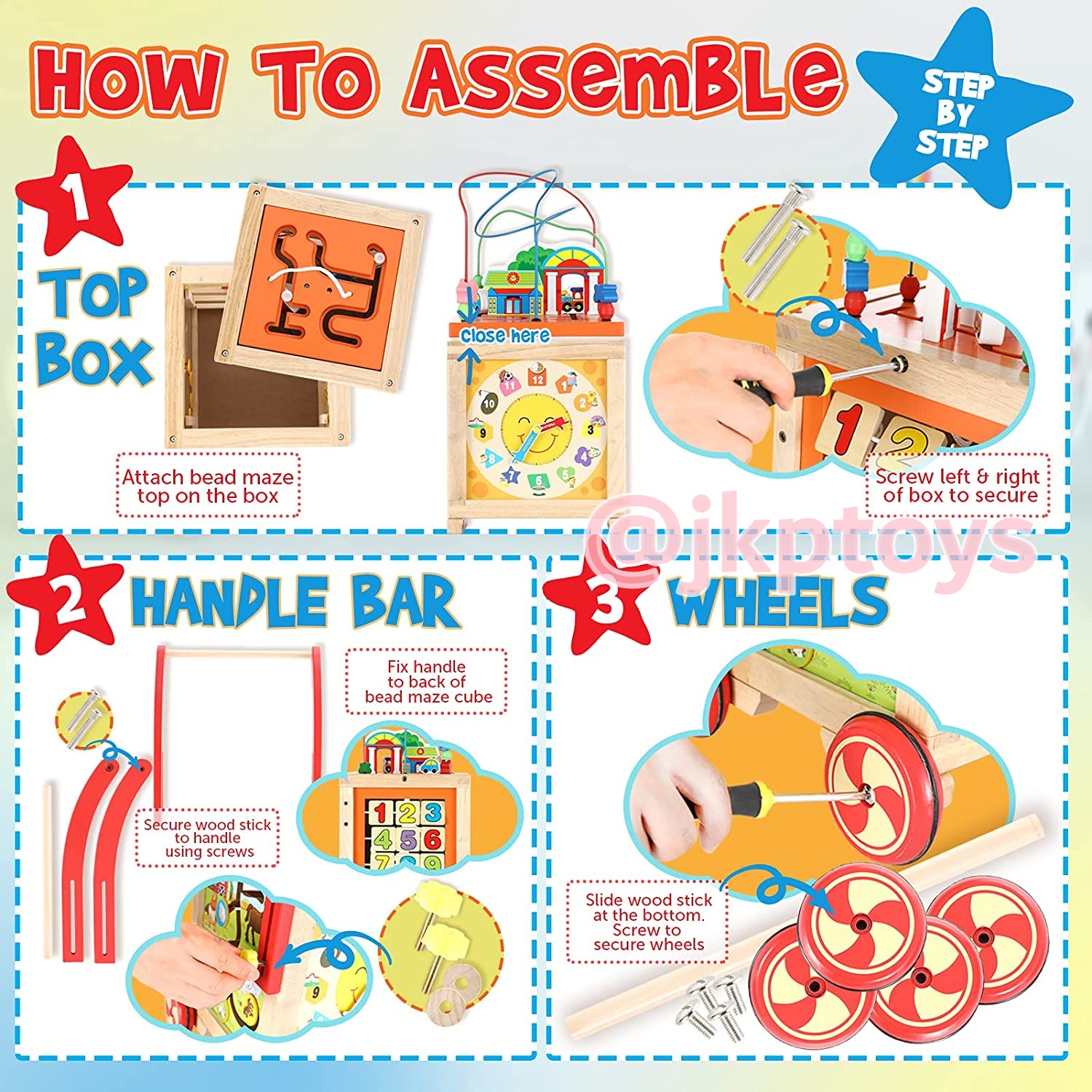 รถผลักเดินเเละกล่องกิจกรรมไม้5ด้าน (เหมือนงาน busy zoo เลยคะ ) เป็นผลักเดินไม้ได้ด้วย คุ้มสุดๆ