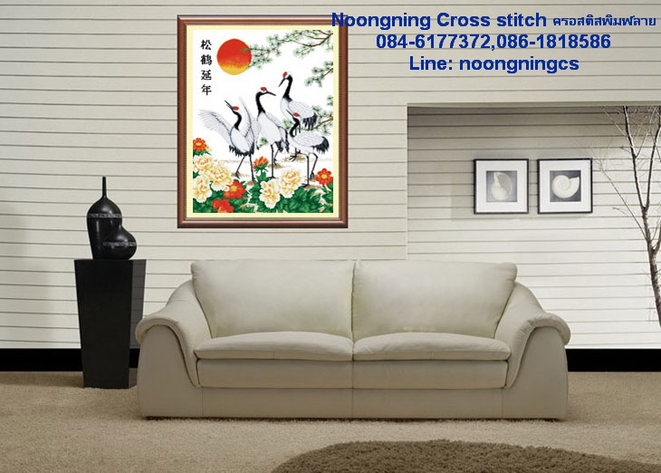 นกกระเรียน ชุดปักครอสติช พิมพ์ลาย ครอสติสจีน งานฝีมือ DIY