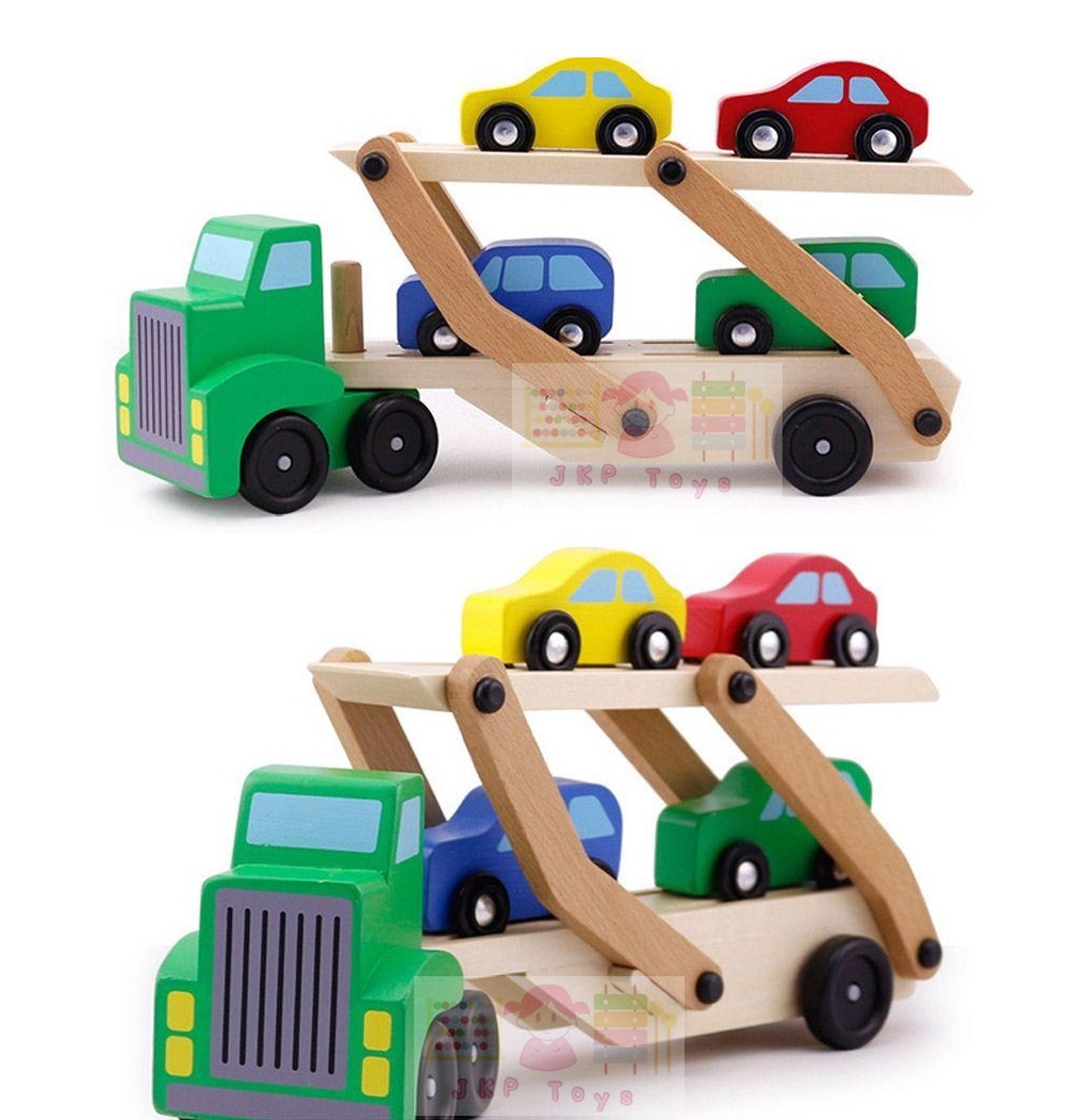 ของเล่นเสริมพัฒนาการ เซ็ตรถยก 2 ชั้น พร้อมรถไม้ 4 คัน