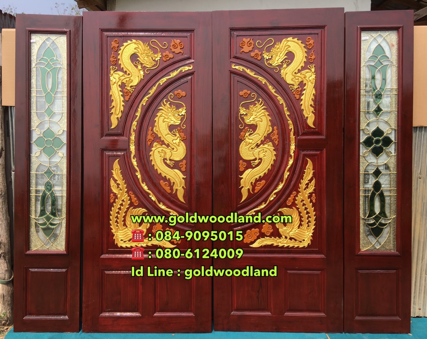 ประตูไม้สักกระจกนิรภัย GBBB - 197